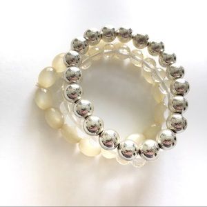 Ivory, White, & Silver Set of 3 Bracelets